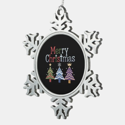 メリークリスマスクロスクリスマスツリーレトロ スノーフレークピューターオーナメント (右)