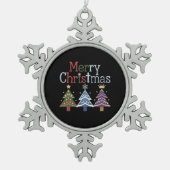 メリークリスマスクロスクリスマスツリーレトロ スノーフレークピューターオーナメント (正面)