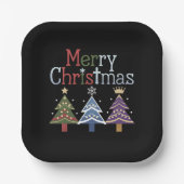 メリークリスマスクロスクリスマスツリーレトロ ペーパープレート (正面)