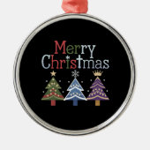メリークリスマスクロスクリスマスツリーレトロ メタルオーナメント (正面)