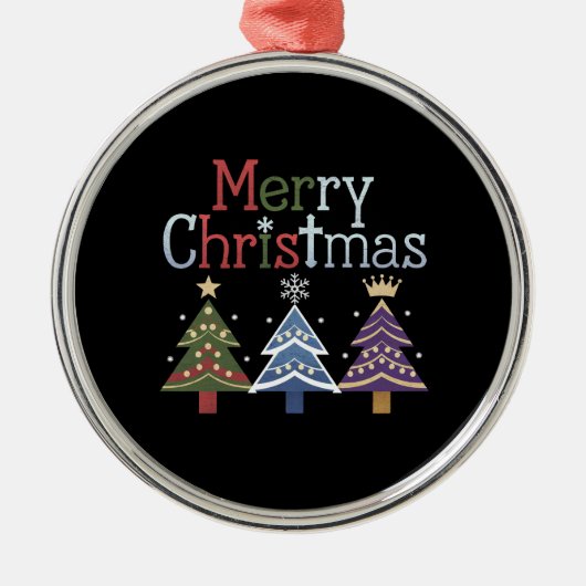メリークリスマスクロスクリスマスツリーレトロ メタルオーナメント (正面)
