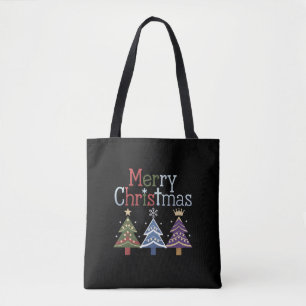 メリークリスマスクロス クリスマスツリー レトロ トートバッグ