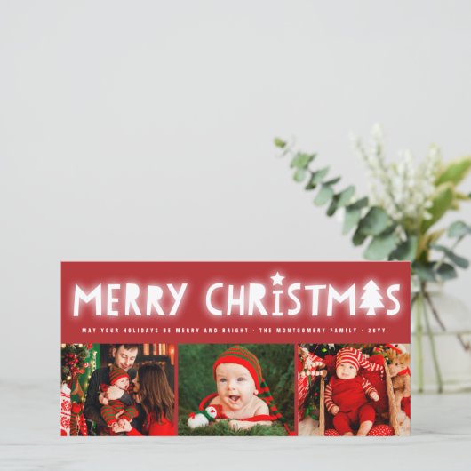 メリークリスマスグお洒落ローツリーモダン3写真 シーズンカード (スタンド正面)