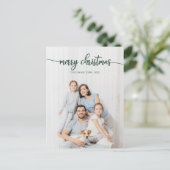 メリークリスマスグエレガントリースクリプトのユニーク写真 ポストカード (スタンド正面)