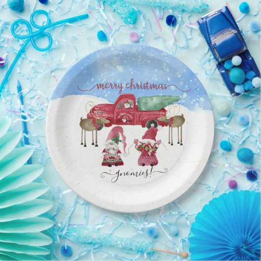 メリークリスマスグノミーズ雪の木の農場の水色 ペーパープレート (パーティー)