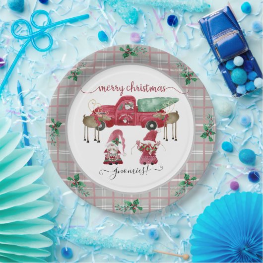 メリークリスマスグノミー格言ツリーファームウォーター色 ペーパープレート (パーティー)