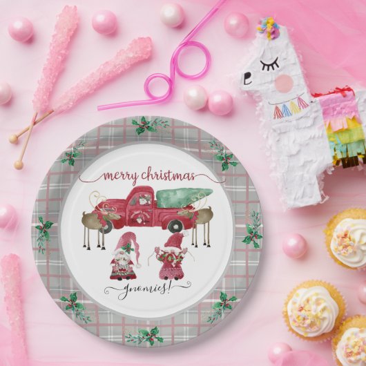 メリークリスマスグノミー格言ツリーファームウォーター色 ペーパープレート (パーティー)