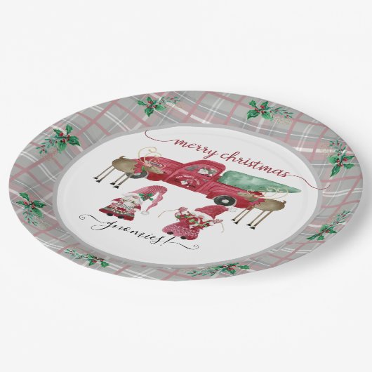メリークリスマスグノミー格言ツリーファームウォーター色 ペーパープレート (アングル)