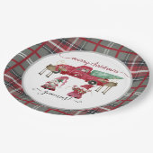 メリークリスマスグノミー格言レッドプレイドウォーター色 ペーパープレート (アングル)