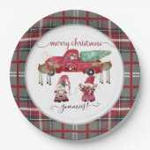 メリークリスマスグノミー格言レッドプレイドウォーター色 ペーパープレート (正面)