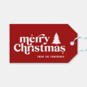 メリークリスマスグラフィックのレトロフォント休日 ギフトタグ (正面(横))