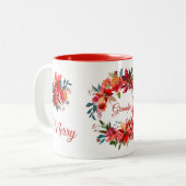 メリークリスマスグランドパフローラポインセチアリース ツートーンマグカップ (正面左)