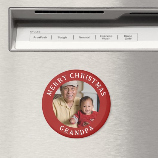 メリークリスマスグランパ写真と名前Red マグネット (インサイチュ (食洗機))