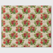 メリークリスマスグリッタースクリプトバラ金ゴールドレッドアイボリー ラッピングペーパー (フラット)