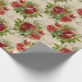 メリークリスマスグリッタースクリプトバラ金ゴールドレッドアイボリー ラッピングペーパー (角)