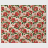 メリークリスマスグリッタースクリプトバラ金ゴールドレッドフローズ ラッピングペーパー (フラット)