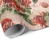 メリークリスマスグリッタースクリプトバラ金ゴールドレッドフローズ ラッピングペーパー (ロールコーナー)