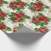 メリークリスマスグリッタースクリプトバラ金ゴールド赤白 ラッピングペーパー (角)