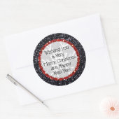 メリークリスマスグリッターブラック&レッドスティッカー ラウンドシール (封筒)