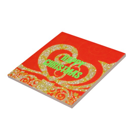 メリークリスマスグリッターレッド文字パターンデザイン タイル (側面)