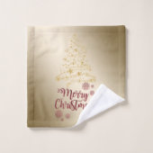 メリークリスマスグリッター。金ゴールドツリー バスタオルセット (ウォッシュタオル)
