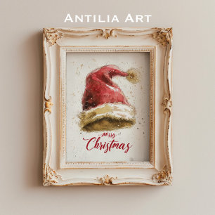 メリークリスマスグリーズ絵を描ズのサンタクロース帽 ポスター