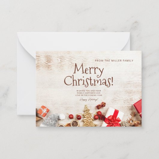 メリークリスマスグリーティングカード、ミニマリストホリデー ノートカード (正面)