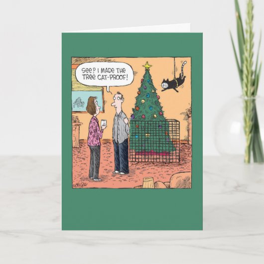 メリークリスマスグリーティングカード – Cat Proof Tree カード (正面)