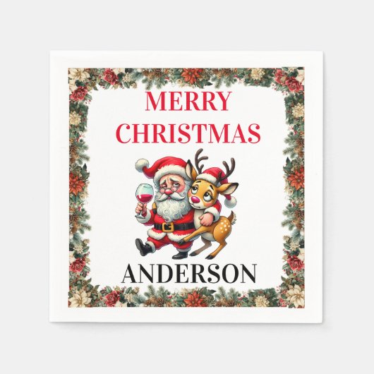 メリークリスマスグリーティングサンタ スタンダードカクテルナプキン (正面)