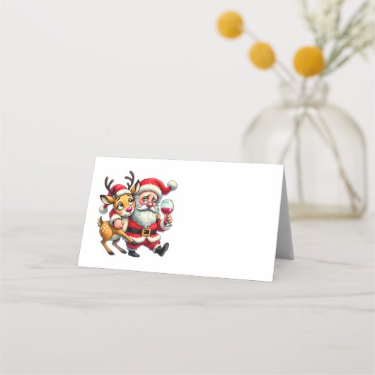 メリークリスマスグリーティングスサンタホリデーカード プレイスカード (正面)