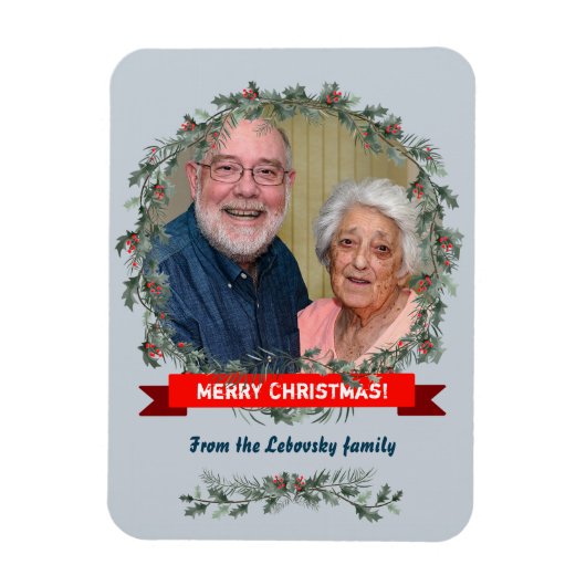 メリークリスマスグリーティングミスタントウと松のリース マグネット (縦)