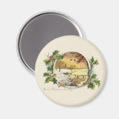 メリークリスマスグリーティングヴィンテージビレッジシーン マグネット (正面/裏面)