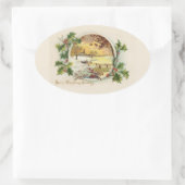 メリークリスマスグリーティングヴィンテージビレッジシーン 楕円形シール (バッグ)