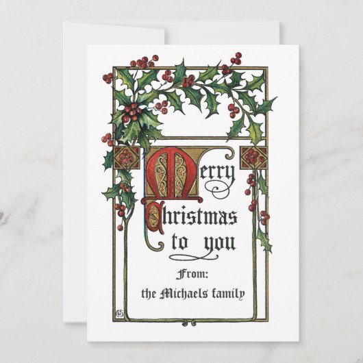 メリークリスマスグリーティングヴィンテージホリ縁どー シーズンカード (正面)