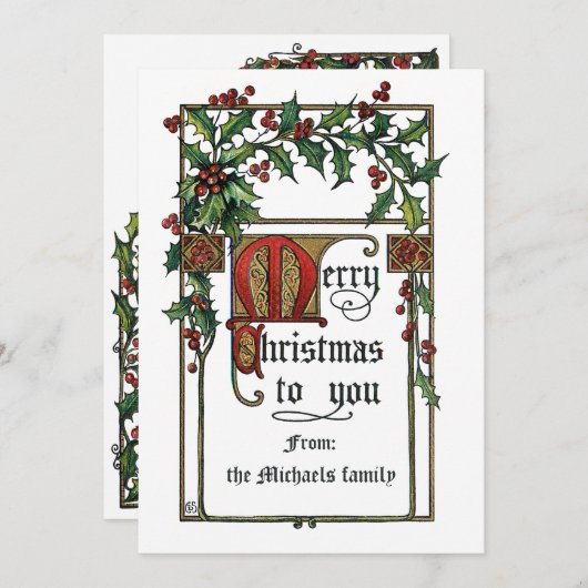 メリークリスマスグリーティングヴィンテージホリ縁どー シーズンカード (正面/裏面)