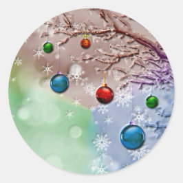 メリークリスマスグリーティング冬の風景 ラウンドシール