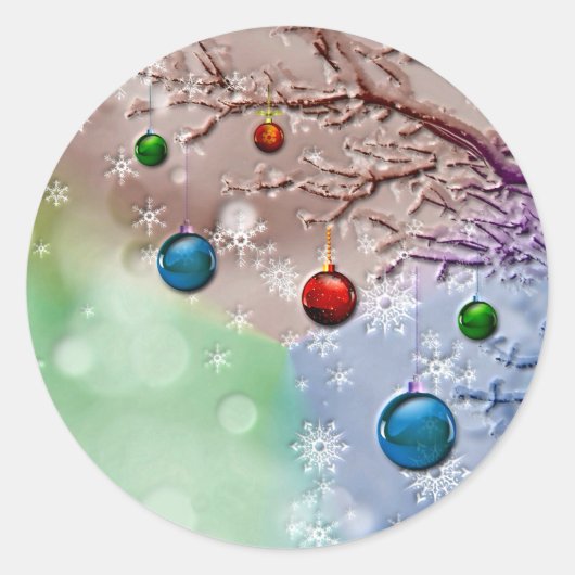 メリークリスマスグリーティング冬の風景 ラウンドシール (正面)