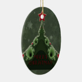 メリークリスマスグリーティング – フラクタルツリーとスター セラミックオーナメント (右)