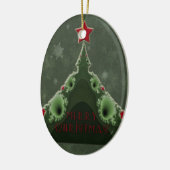 メリークリスマスグリーティング – フラクタルツリーとスター セラミックオーナメント (左)