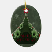 メリークリスマスグリーティング – フラクタルツリーとスター セラミックオーナメント (裏面)