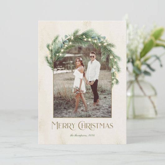 メリークリスマスグリーナリーアーチフレーム写真 シーズンカード (スタンド正面)
