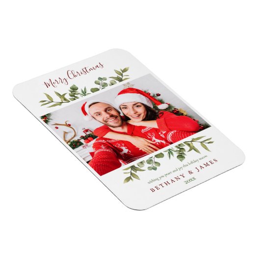 メリークリスマスグリーナリーカップルの写真の休日 マグネット (右側)