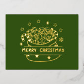 メリークリスマスグリーンとゴールドフォイル 箔シーズンポストカード (正面)