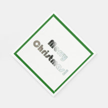 メリークリスマスグリーンとホワイトナプキン