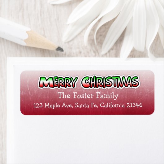 メリークリスマスグリーンと赤の泡立つ文字 ラベル (インサイチュ)