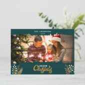 メリークリスマスグリーンと金ゴールドアーチフォトホリデー 招待状 (スタンド正面)