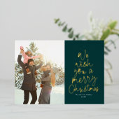 メリークリスマスグリーンのおもしろいタイプの写真 箔シーズンカード (立ち正面)