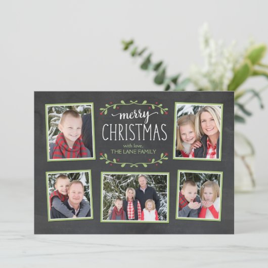 メリークリスマスグリーンのフォトカード シーズンカード (スタンド正面)