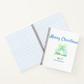 メリークリスマスグリーンのブルーボウにファミリー名texを追加 ノートブック (内部)