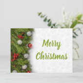メリークリスマスグリーンの枝とオーナメント カード (スタンド正面)
